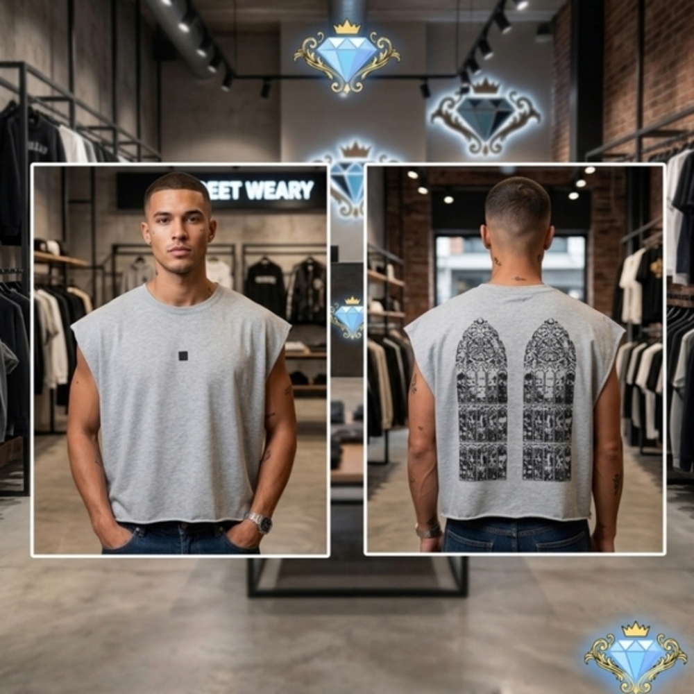 SHEIN X SUMWON Men's Sleeveless Boxy Graphic Top - Gray - Large Streetwear